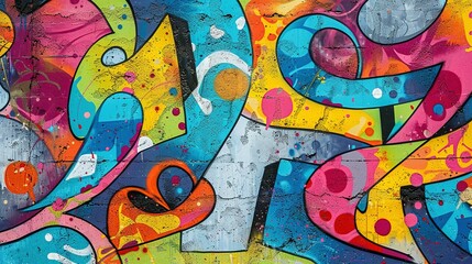 Obraz premium Vibrant Graffiti Art Pattern on Weathered Concrete: Urban Street Art Seamless Design