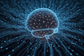 Artificial intelligence collecting data, Neural network of AI, Computer Vision and Artificial Intelligence concept background