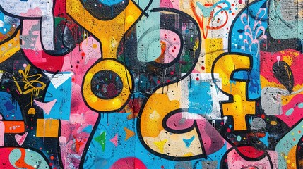 Obraz premium Seamless Pattern of Urban Graffiti on Weathered Concrete Wall