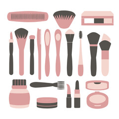 Obraz premium vector illustrations for collection brushes for beauty accessories with different colors