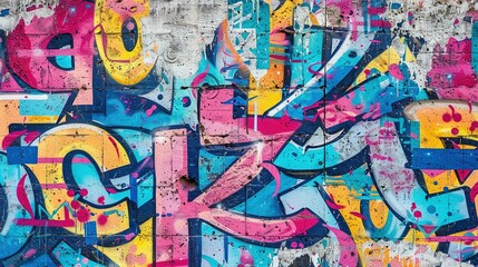 Weathered Concrete Wall with Vibrant Graffiti: Seamless Urban Art Pattern