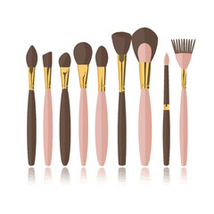 vector illustrations for collection brushes for beauty accessories with different colors

