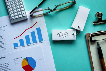 There is word card with the word USP. It is an abbreviation for Unique Selling Proposition as...
