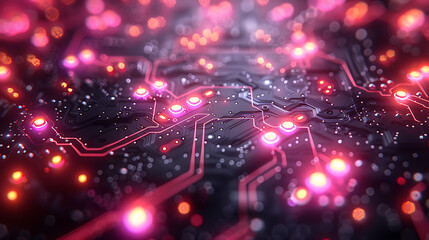 Obraz premium Abstract Tech Canvas: Neon Colors, Empty Space, Circuit Patterns