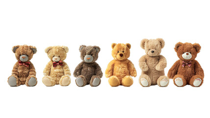 A group of different-colored teddy bears on a transparent background. Several different colored teddy bears.
