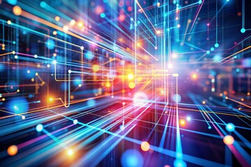 Fototapeta premium digital technology abstract background, where blurred and moving lights intersect with precisionist lines