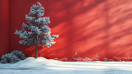 Uniquely Festive Christmas Stock Photo - Red and Green Palette, Snowy Landscape