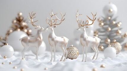 Christmas Reindeer ornament decoration set collection for mock up or web banner. 3d render on transparent png backgrounds. Xmas celebration.