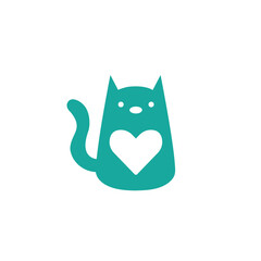 Logo Vector isolated cat with heart symbol colorless. templet logo for pet shops and the like.
