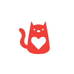 Logo Vector isolated cat with heart symbol colorless. templet logo for pet shops and the like.