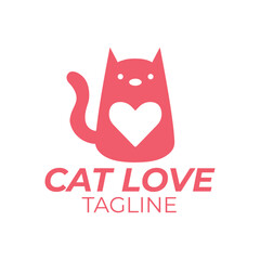 Logo Vector isolated cat with heart symbol colorless. templet logo for pet shops and the like.