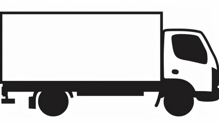 Minimalist illustration of a semi-truck in black and white with a sun icon.