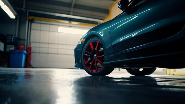 Car wheel alignment at car service station. Car wheel alignment. Auto service industry