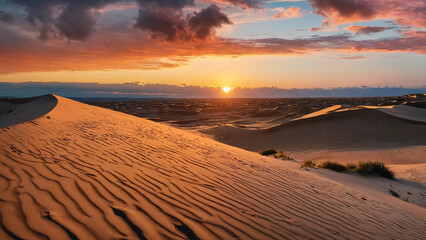 Sunset view of sand dunes 16:9 with copyspace