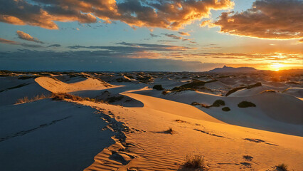 Sunset view of sand dunes 16:9 with copyspace