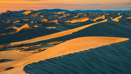 Sunset view of sand dunes 16:9 with copyspace