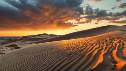 Sunset view of sand dunes 16:9 with copyspace