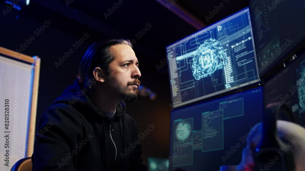 Poster hacker using artificial intelligence technology to write spyware software able to gather information