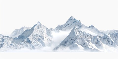 Obraz premium Background of rocky snow mountain peaks on a white background.