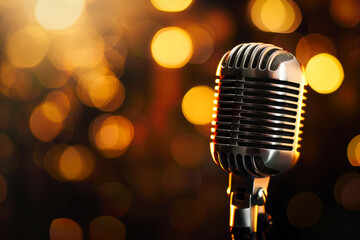 Microphone on a microphone stand with a blurry background