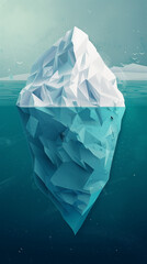 drawing of an iceberg in flat design and low poly style, with submerged ice under the water illustrated representation for an infographic