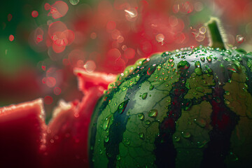 Summer Freshness
A close-up of a watermelon with water droplets on a green and red background. Symbolizes freshness, summer, and refreshment. Perfect for campaigns focused on food, beverages, summer