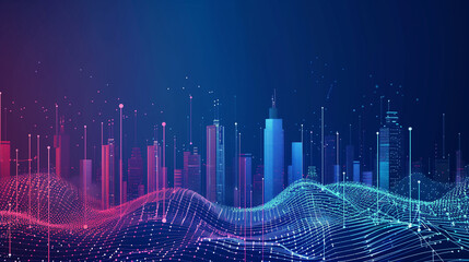 Smart city and abstract dot point connect with gradient line and aesthetic Intricate wave line design. Big data connection technology concept for the background of a wallpaper