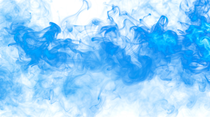 Dense blue smoke isolated on a transparent white background in PNG. Environmental graphic resource with vapor effect