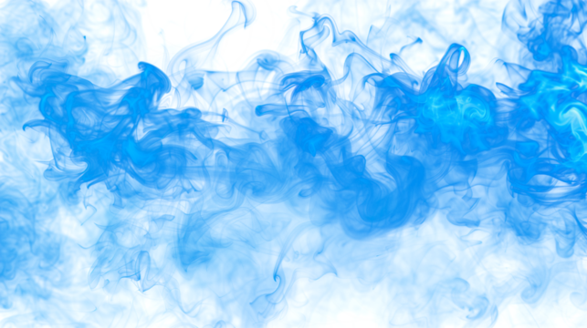 Dense blue smoke isolated on a transparent white background in PNG. Environmental graphic resource with vapor effect