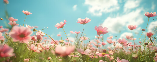 Serene meadow with beautiful pink flowers