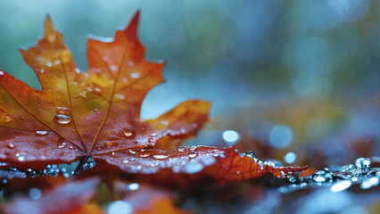 Maple leafs with blurred foreground and background 16:9 with copyspace