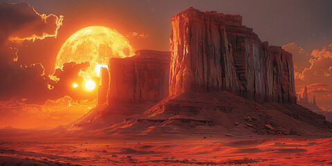 Autumn Sunset over Ancient Desert Monument: A Visual Masterpiece