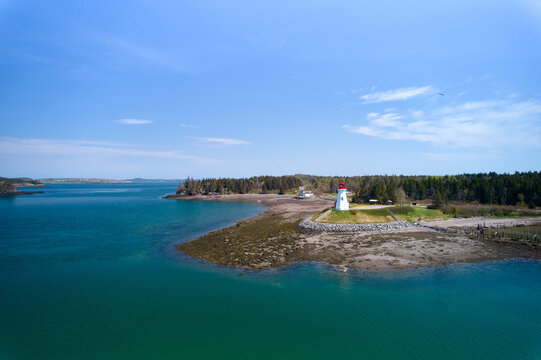 The Mulholland Point Lighthouse on Campobello Island in Canada's New Brunswick Province on the Lubec Narrows waterway