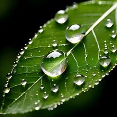Fototapeta premium water drops on leaf. generative ai