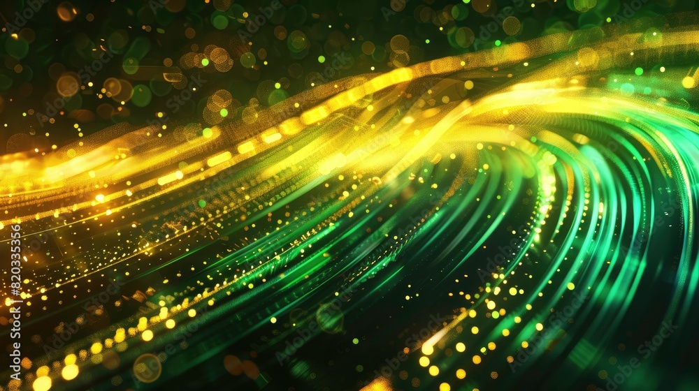 Canvas Prints abstract futuristic background with green and yellow glowing neon moving high speed wave lines and b
