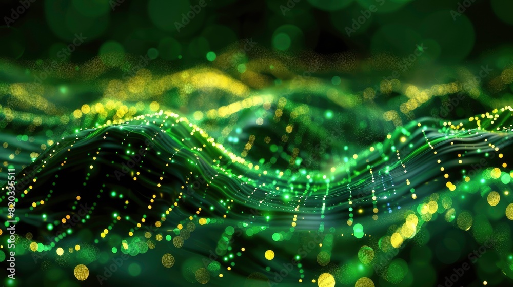 Canvas Prints abstract futuristic background with green and yellow glowing neon moving high speed wave lines and b
