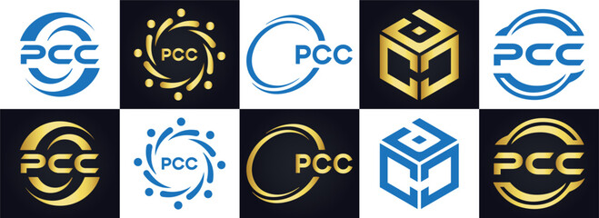 PCC logo. P C C design. White PCC letter. PCC, P C C letter logo design. P C C letter logo design in FIVE, FOUR, THREE, style. letter logo set in one artboard. P C C letter logo vector design.