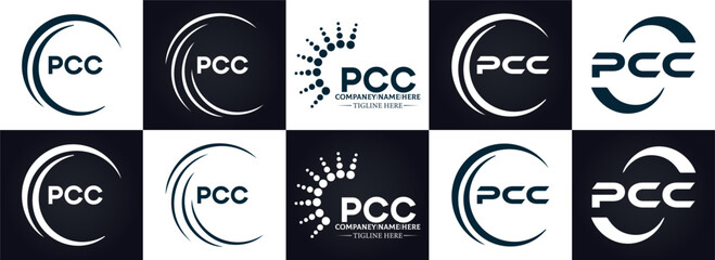 PCC logo. P C C design. White PCC letter. PCC, P C C letter logo design. P C C letter logo design in FIVE, FOUR, THREE, style. letter logo set in one artboard. P C C letter logo vector design.