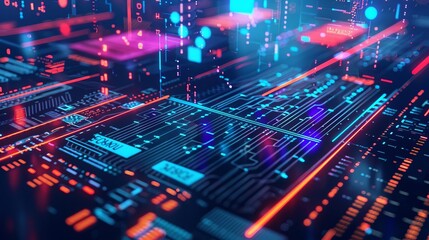 Fototapeta premium Data analytics top view highlighting big data processing and insights technology tone Triadic Color Scheme