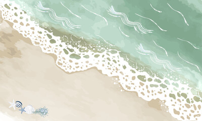 水彩で描いた波打ち際の風景