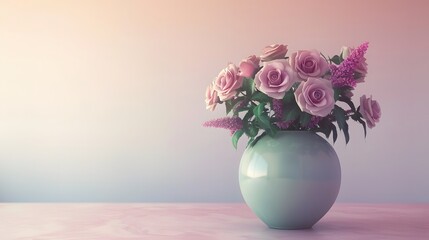 Pastel flowers in a vase add a soft touch of elegance to the room - Powered by Adobe