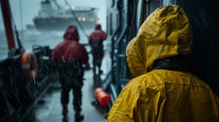 The platforms crew take cover in the safety of the living quarters waiting for the storm to subside before resuming their work.