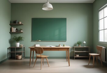 Minimal Scandinavian contemporary empty wooden table with sunlight. Simplistic Home office, Cafe, office and library