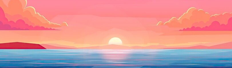 sunset over the ocean with mountains in the background