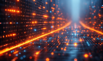 Obraz premium Futuristic Computer With Orange Lights.