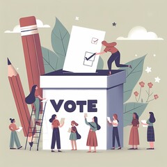 Democratic Participation: Illustration of People Casting Votes in an Election