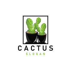Cactus logo vector desert green plant design elegant style symbol Icon Illustration