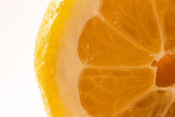Closeup macro image of the cross-section of a lemon
