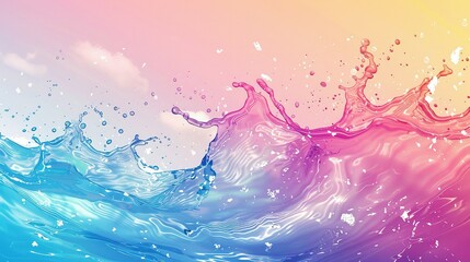 Anime Illustration: Vibrant Water Splashes in Colorful Style