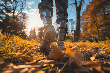 Autumnal walk in leg braces